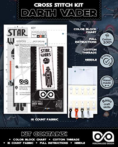 Personalized.Design Embroidery Kit 'Star Wars: Darth Vader' - DIY Counted Cross Stitch Bookmark - Funny Handmade Father's Day Gift