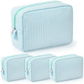 Sanwuta 3 Pcs Seersucker Makeup Bags, Mint Green - color: Mint Green