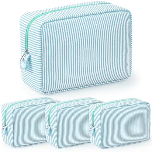 Sanwuta 3 Pcs Seersucker Makeup Bags, Mint Green - color: Mint Green
