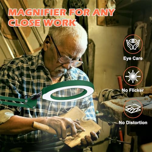 12X Magnifying Glass with Light and Stand, Real Glass Lens Desk Lamp, Lighted Magnifier with Light Stepless Dimming Hands Free for Craft, Reading, Painting, Sewing, Solder - Green - color: Green