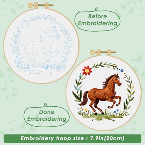 ERKOON Embroidery Kit for Beginners Adult, Cross Stitch Set Include Embroidery Cloth Hoop Threads for Craft Lover Hand Stitch with Embroidery Skill Techniques (Horse) - color: House