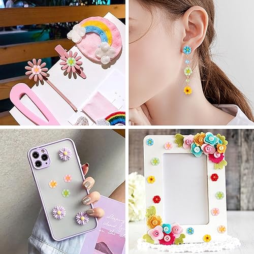 Beadthoven 50pcs 9mm 2/5 Inch Mini Resin Flower Cabochons Mixed Colors No Hole Daisy Flat Back Charms Mini Flowers Cameo Charms Jewelry Embellishment Supplies for Gluing DIY Jewelry Earrings Rings - color: 0Daisy-Mixed#9mm