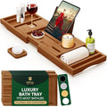 Trending Now Wood Bath Tray – Bathtub Tray for Tub, Expandable Bamboo Bath Tray & Bathtub Caddy with Book Holder, Wine Glass Holder, Phone & Tablet Stand, Spa Bath Accessories, Birthday Gifts for Mom - color: Brown