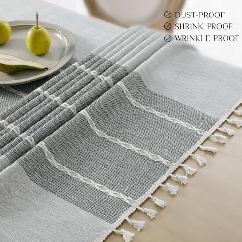 Softalker Outdoor Linen Square Tablecloth with Tassel, 55 x 55 Inch - color: Grey Lines, size: 55" x 55" (Square)