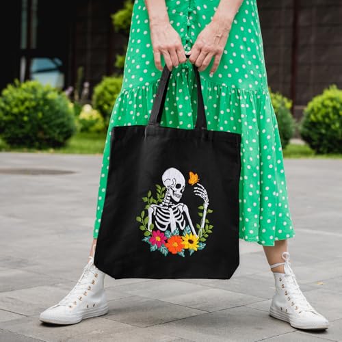Louise Maelys Halloween Embroidery Kit Canvas Tote Bag, Skull Floral - color: skull flower