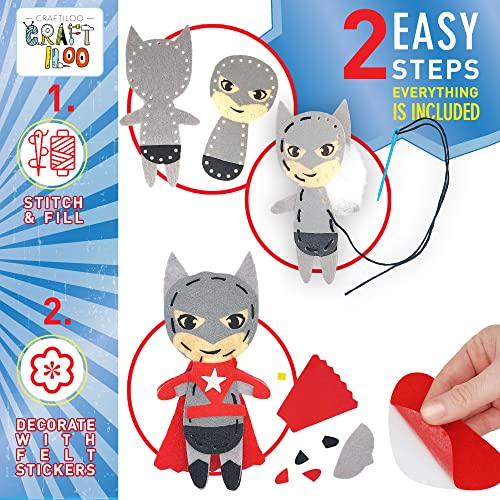 Superhero Sewing Kit for Little Kids - 5 Easy Felt Beginner Projects - color: Superhero Kit
