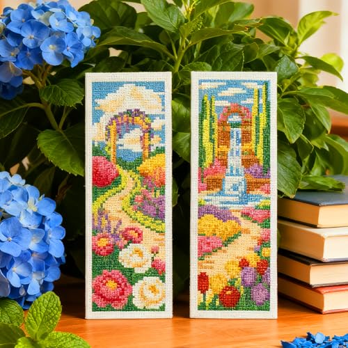 INFUNLY 6 Set Colorful Garden DIY Cross Stitch Bookmark Kits for Adults Rose Sunflower Counted Cross Stitch Kit with Instruction Flowers Stamped Embroidery Bookmark Kit for Book Lovers Readers Gift - style: Garden