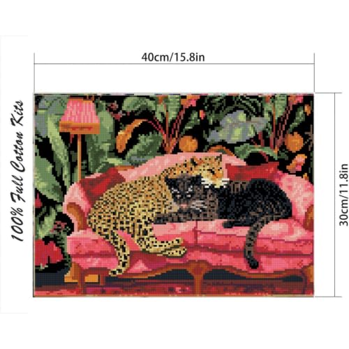 niurenmaoyi Leopard Stamped Cross Stitch Kits for Beginner,16X12In - color: Cross Stitch Kits00617-04