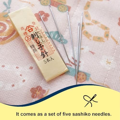 MISUYA CHUBE Sashiko Needles Set of 5, Japanese Embroidery Hand Sewing Needles, Large Eye, Durable Steel, Smooth Stitching, Made in Japan (2.62 Inches) - size: 2.62 Inches