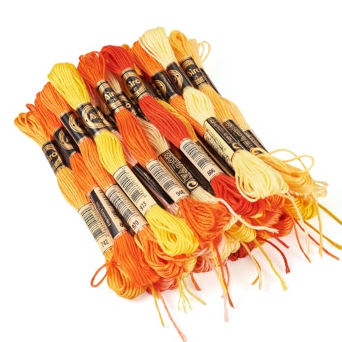 25 Bundles Polyester Embroidery Floss Orange Color Cross Stitch Embroidery Thread Stitch Threads Bulk 1mm Floss String Cord for Jewelry Making Bracelet Stitching Craft Supply - color: Orange Yellow