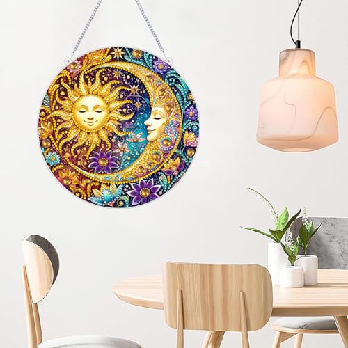 ZeeLionArt Hanging Diamond Art Kits for Adults,Sun and Moon Pendant Diamonds Painting Art Kit,7.1x7.1inch Acrylic Diamonds Painting Board Kit Ornament, Special Crystal Diamond Hanging Ornament - color: DP04159