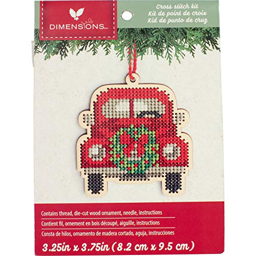 Dimensions Counted Cross Stitch, Vintage Truck Wooden Christmas Ornament Craft Kit, 1 Pc