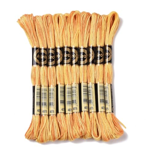 10 Skeins Goldenrod 0.5mm 6-Ply Polyester Embroidery Floss Cross Stitch Threads Segment Dyed Gradient for DIY Craft Hand Sewing Knitting DIY Crafts Jewelry Making 8.75 Yards(8m)/Skein - color: Goldenrod