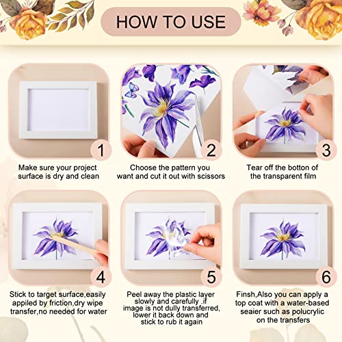 BBTO 12 Sheets Rub on Transfers for Crafts Wood Furniture DIY, 5.5" x 5.7" - style: Floral Style