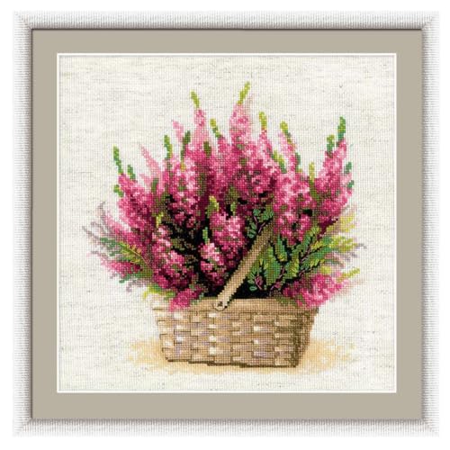 RIOLIS - Scottish Heather 1324, Cross Stitch Kits 9.75"x9.75", Cross Stitch Kits for Adults, Counted Cross Stitch Kits, Embroidery Kit for Beginners & Advanced, Floral Crossstitching Kits