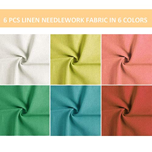 Embroidery Fabric-6 Pcs 6 Solid Colors Linen Needlework Fabric Cross Stitch Cloth for DIY Art Craft Handwork … - size: 12*18 inch