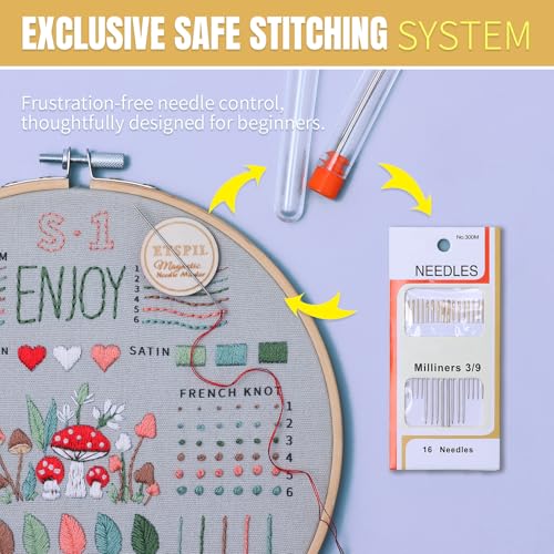ETSPIL Embroidery Kit for Beginners, 4K Step-by-Step Video, Adults, Gift - color: simple B