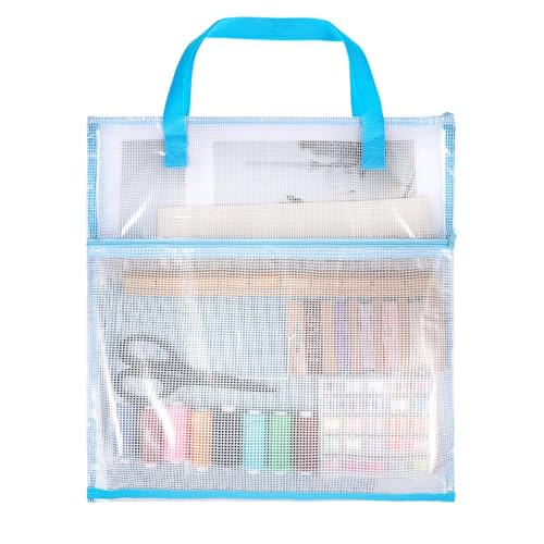 ElevateTech Sew Project Bags Jumbo Needlepoint Project Bag for Quilting Sewing Craft Organizer Bags Portable Mesh Zipper Pouch with Handle for Quilter Knitting Stitching Embroidery, 15.7×15.7 Inch