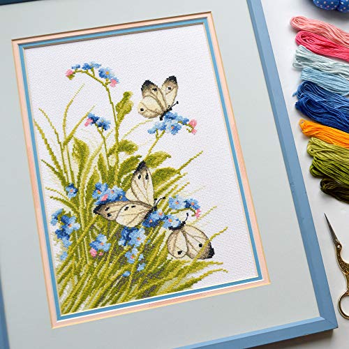 Povitrulya Counted Cross Stitch Kit 'Butterflies on Flowers' - Hand Embroidery Set - color: Butterfly