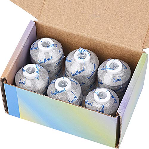 Simthread 6 Silver Polyester Machine Embroidery Threads 1000M(1100Yards) for Brother Babylock Janome Pfaff Singer Bernina Home Embroidery and Sewing Machines (Silver) - color: Silver
