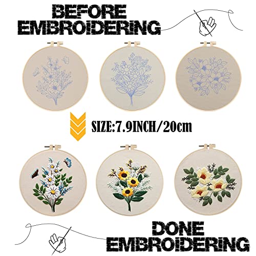 Embroidery Kit for Beginners,Cross Stitch Kits for Adults DIY Craft 3pcs Embroidery Pattern Needlework Fabric Embroidery Thread and Needles 1pcs Embroidery Hoop Adult Stitch Stuff Sewing Kit Gift - color: Flower