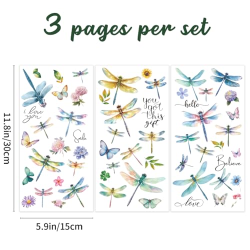 3 Sheet Dragonfly Rub on Transfers for Crafts and Furniture 6x12 - style: Dragonfly