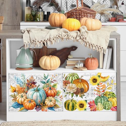 Wxiben Fall Rub on Transfers for Craft - Pumpkin Rub on Transfer Stickers Vintage Autumn Leaves Sunflower Furniture Decals for Thanksgiving Harvest Wood Scrapbook DIY Crafts Home Office Decor - style: Autumn Pumpkin
