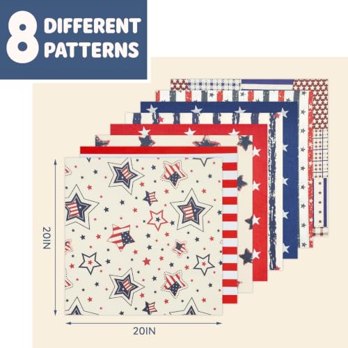Aubliss 8pcs Fat Quarter Fabric Bundles (100% Cotton - 20'' x 20'') - color: Patriotic