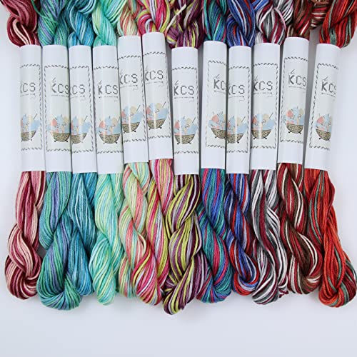 KCS Big skeins of 25 Meters Size 25 Color Variegated Cross Stitch Stranded Threads,12 skeins,10 - color: 12skeins10, size: 12 skeins