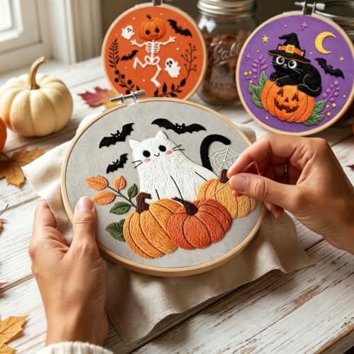 Nuberlic 3 Pack Halloween Embroidery Kit for Beginners - color: Halloween