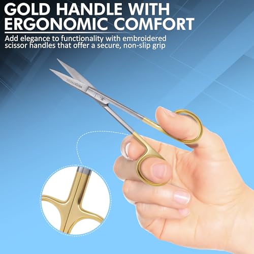 Embroidery Scissors Straight Gold Handle for Premium Quality Stainless Steel Stitch Cutting Pointed tip Hydropoinic Scissors for Art & Craft Fabric Cutting & Crafting Grooming scissors.