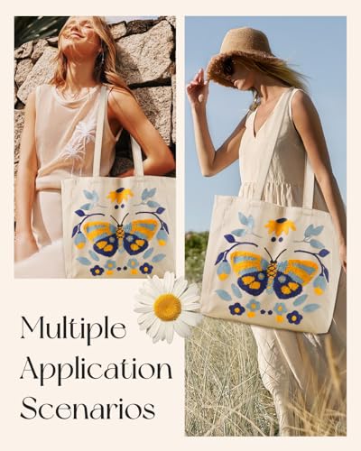 Miss Adola Lightweight Embroidery Canvas Tote Bag - color: Blue Butterfly