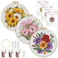 TCDZMYGS 3 Pack Flower Cross Stitch Kits for Beginners,with Hoop 8x8in - color: MY013-MY014-MY015
