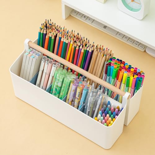 Vidifor Art Supply Organizers Caddy with Handle, Desk, Home, Office, Cleaning Basket, Makeup Caddy and Tote (White+Blue, Large) - color: White+Blue