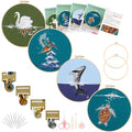 Picoey Embroidery Kit for Beginners with Animal Pattern and Instructions,4 Pack Cross Stitch Kits,2 Wooden Embroidery Hoops,Threads and Needles,Needlepoint Kit - color: Sea animal