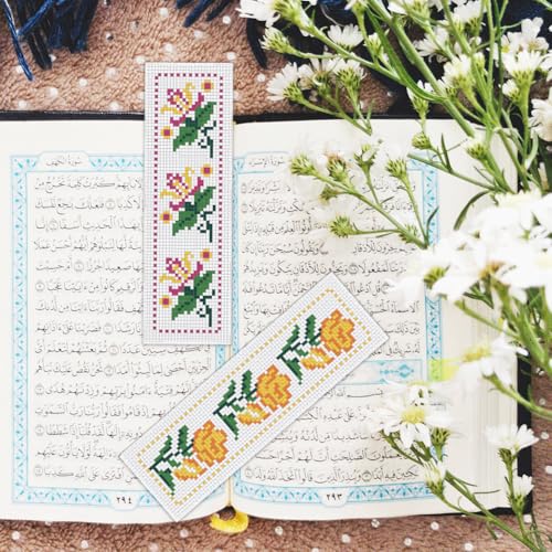 BEUNITONE Cross Stitch Bookmark Kit 6 Pcs Flower DIY Bookmarks Cross Stitch Kits for Adults Beginners with Instructions Cute Pre-Sorted Floss Cross-Stitch Stamped Embroidery Kit for Gifts 8''x2.4'' - style: Trivia Flowers
