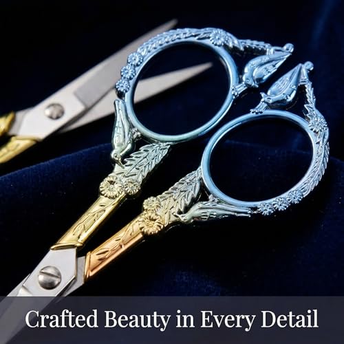 Crochet Scissors with Cover – Blue Gold Vintage Small Embroidery Scissors, Sharp Craft Scissors for Yarn Thread Sewing Needlework, Cute Bird Design Gift for Crocheter Quilter, 4.5 Inch - color: Yellow Blue