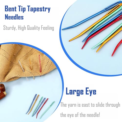 16pcs Large Eye Yarn Finishing Needles,Darning Bent Tapestry Needles,Knitting Crochet Needles for Yarn Sewing Weaving in Ends,Threading Thicker Weights of Yarn - color: 16pcs Assorted Yarn Needles