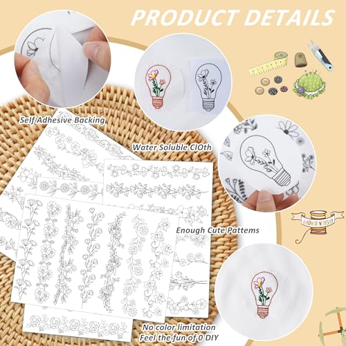 Flower Border Embroidery Patterns, Water Soluble Stick and Stitch Paper - style: Border992