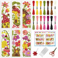 INFUNLY 6pcs Flowers Cross Stitch Bookmark Kits for Adults Mushroom Houses DIY Cross Stitch Kit with Instructions Pre-Printed Birds Tree Stake Stamped Embroidery Bookmark Kit for Book Readers Gift - style: Flower Mushrooms