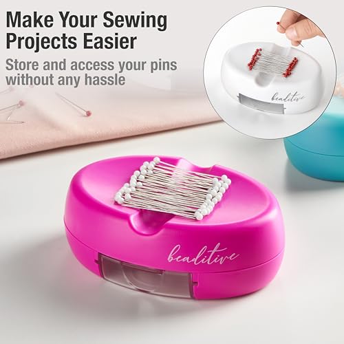 Beaditive Magnetic Pin Cushion with Drawer - Strong Magnet Pin Holder Cushions for Sewing - 50 Glass Head Quilting Pins Included - Chic Pincushion Caddy for Sewing Pins, Paper Clips, Screws – Fuchsia - color: Fuchsia