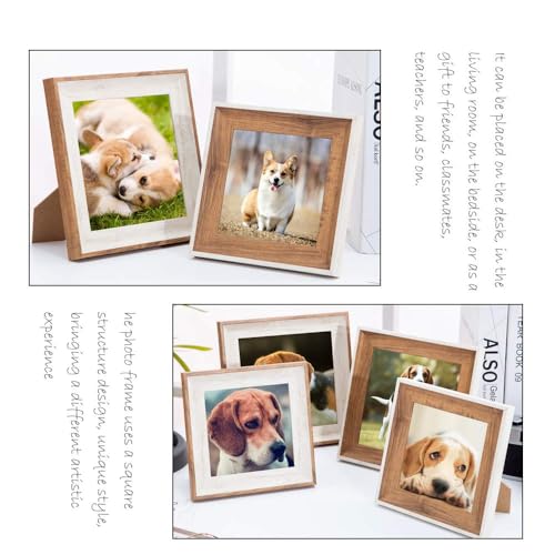Wooden 6x6 Square Picture Frames with Acrylic -Set of 2- Wall Mount & Table top Display Photo Frames Decor, Great for Baby Pictures, Weddings, Portraits,Christmas gifts