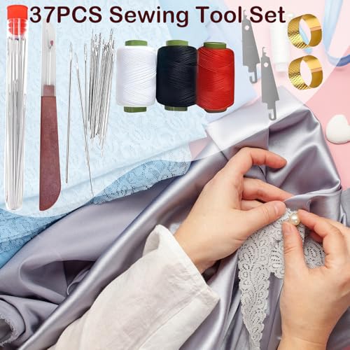Big Eye Steel Sewing Needles Kit, 37PCS Stainless Steel Sewing Needles, Stainless Steel Hand Sewing Needles, Stainless SteelNeedles for Hand Sewing Kit, for Handcraft Lovers