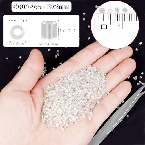 6000pcs Silver Bugle Beads Bulk, Embroidery Tube Short Beads for Jewelry Making, Bracelet,Necklaces Supplies,Craft DIY(3x2mm) - color: Silver