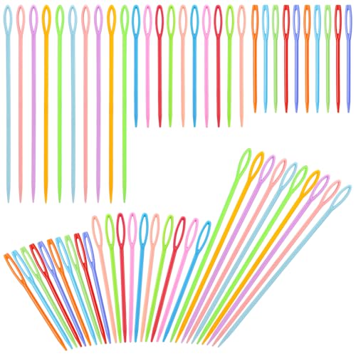 Lunarm Plastic Needles 60PCS Plastic Large Eye Sewing Needles for Yarn - size: 2.76 inches, 3.54 inches, and 5.91 inches
