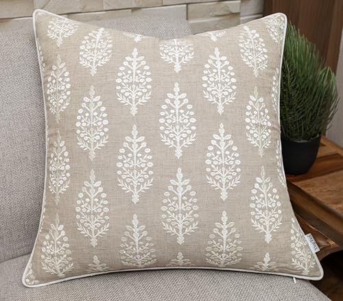 Floral Sprig Embroidered 20x20 Throw Pillow Cover, Natural - color: Natural-chandni, size: 20" x 20" (Pack of 1)