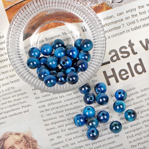 AD Beads Natural Gemstone 8mm Round Loose Beads Big Hole 2.5mm Sized 40pcs (Blue Tiger's Eye) - color: Blue tiger's eye