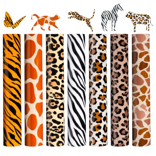 HTVRONT Leopard Heat Transfer Vinyl, 8Pc Leopard Iron on Vinyl for T-Shirts - color: B-Rainbow White Glitter