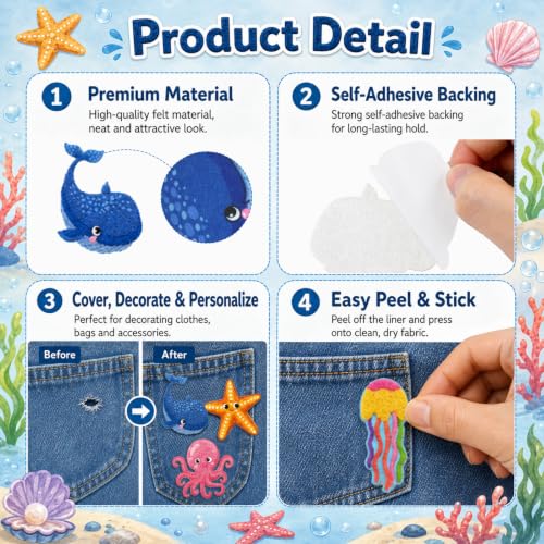 Cinrobiye 41 Pcs Ocean Animals Patches Self Adhesive Under The Sea A to Z Alphabet Applique Sea Animals Themed Chenille Letter Patches Stick on for Clothing Hats Bags Fabric DIY Crafts - style: Marine Animals