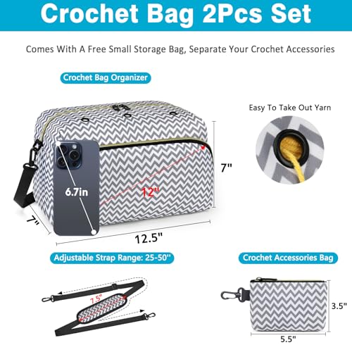 IBFUN Crochet Yarn Knitting Bag Organizer for Knit Accessories Hooks - color: L-Gray, size: Large